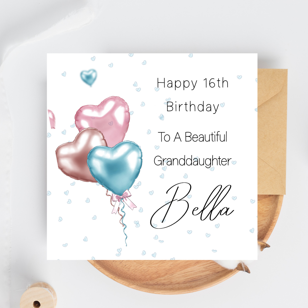 Personalised Pink Balloons Birthday Card for Girls - Any age