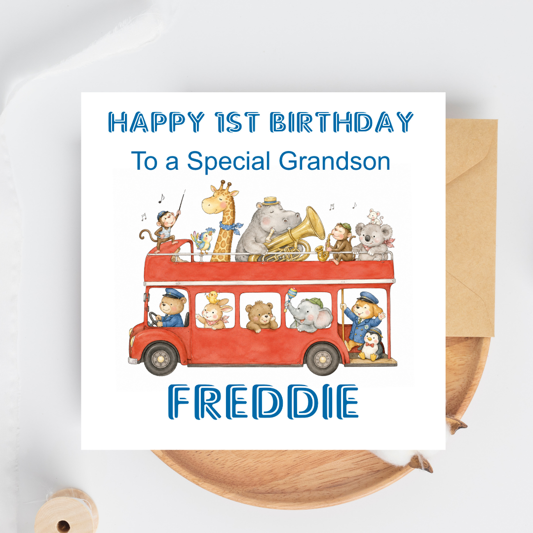 Red Bus Birthday Card for Boys