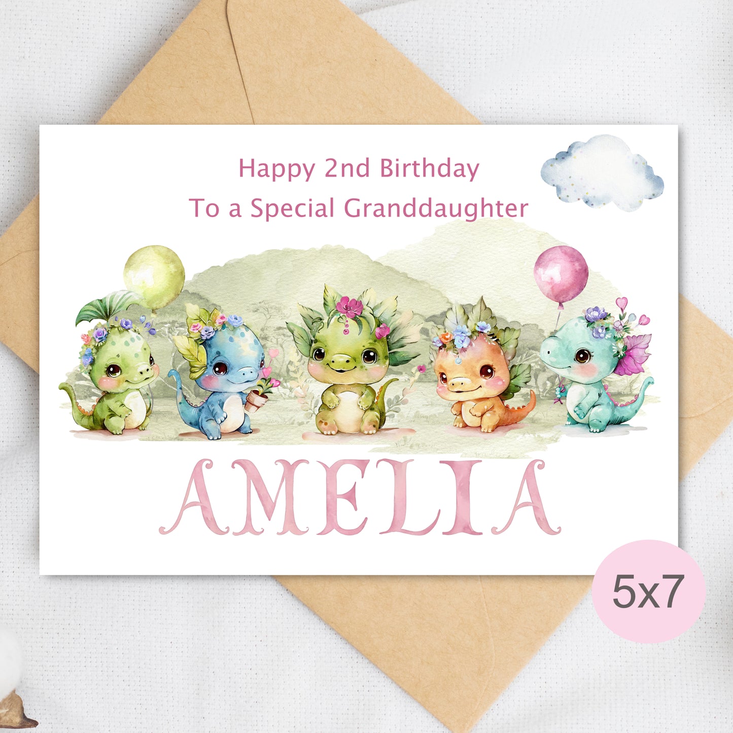 Dinosaur birthday card for girls