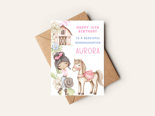 Horse rider Birthday Card for Special Granddaughter