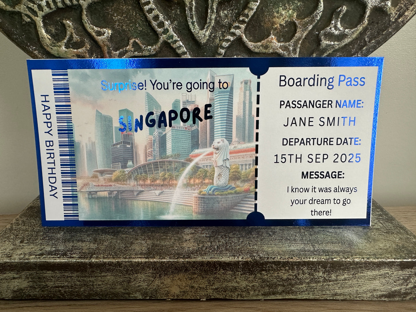 Holiday Weekend Away Foil Personalised Ticket Voucher , Trip Getaway Surprise Gift Gift Him Her