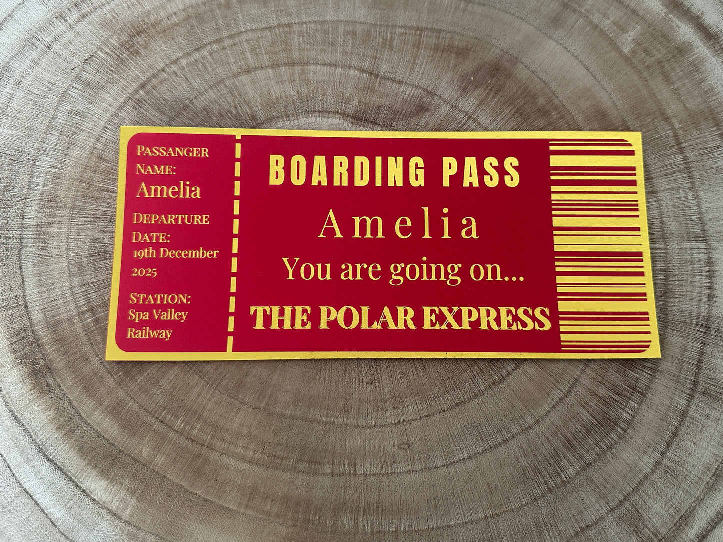 Polar Express surprise reveal foil boarding pass, Surprise Trip Gift