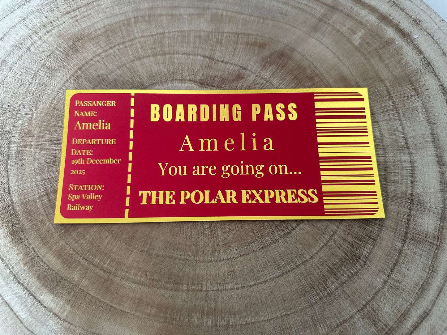 Polar Express surprise reveal foil boarding pass, Surprise Trip Gift
