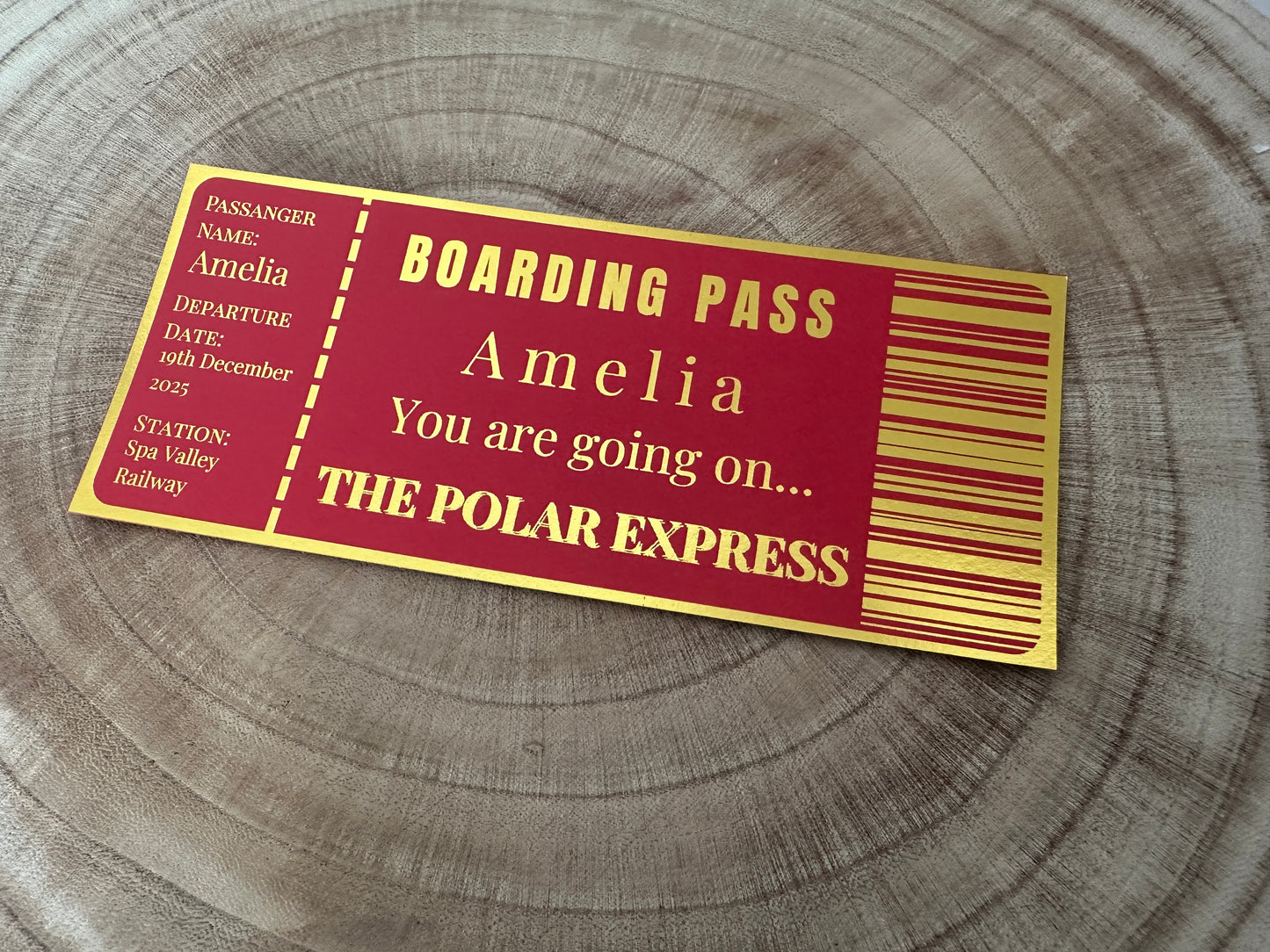 Polar Express surprise reveal foil boarding pass, Surprise Trip Gift