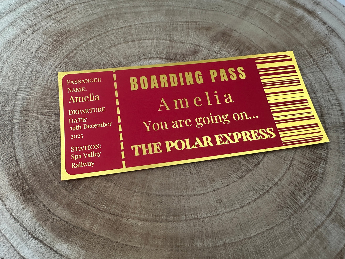 Polar Express surprise reveal foil boarding pass, Surprise Trip Gift