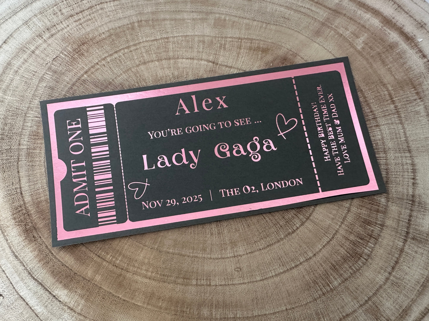 Concert surprise reveal foil ticket, Surprise Gift Reveal Ticket