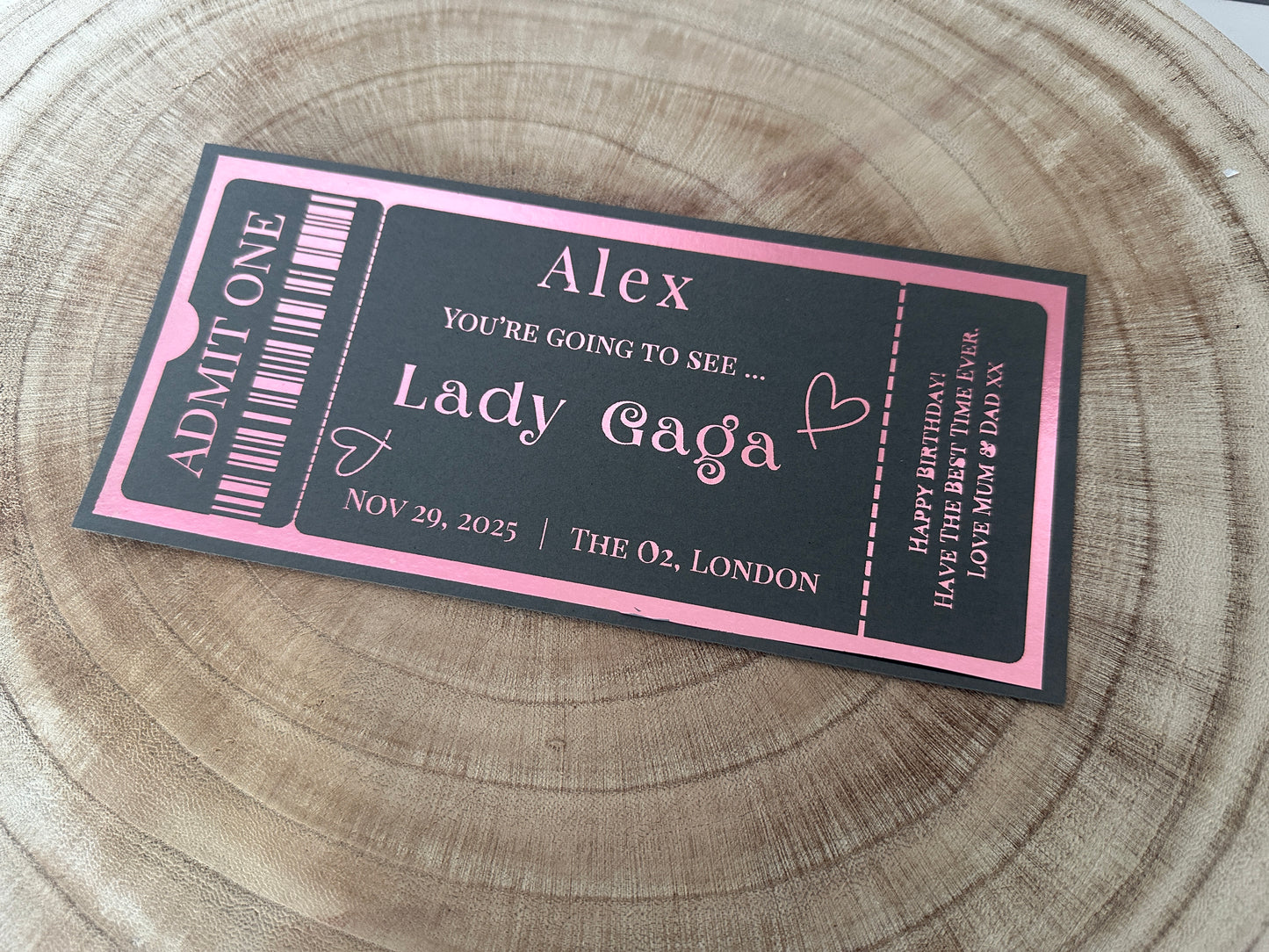 Concert surprise reveal foil ticket, Surprise Gift Reveal Ticket