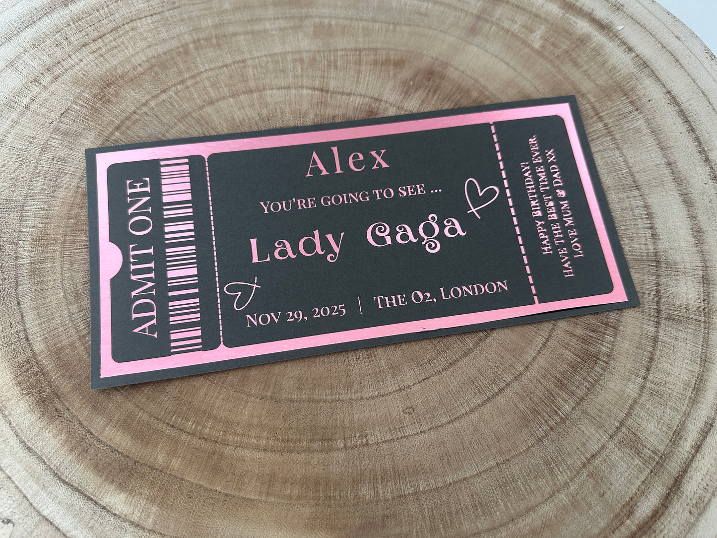 Concert surprise reveal foil ticket, Surprise Gift Reveal Ticket