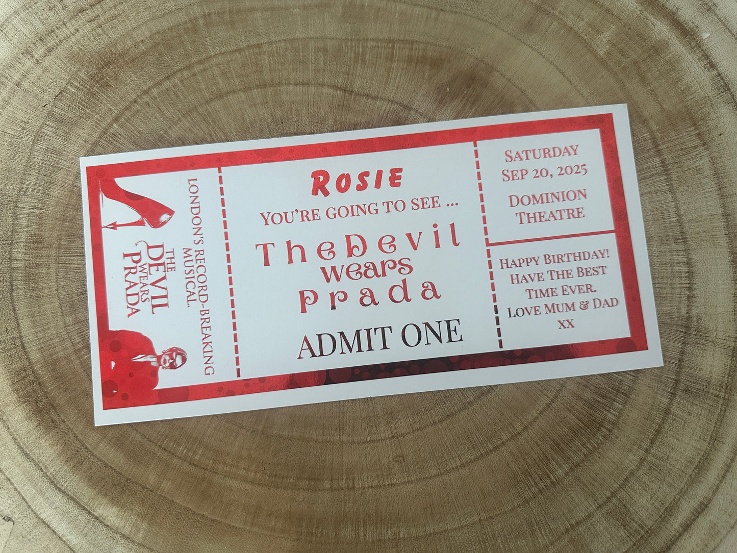 Theatre surprise reveal foil ticket, Surprise Gift Reveal Ticket