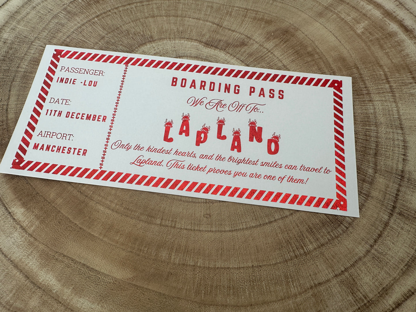 Lapland surprise reveal foil boarding pass, Surprise Trip Gift