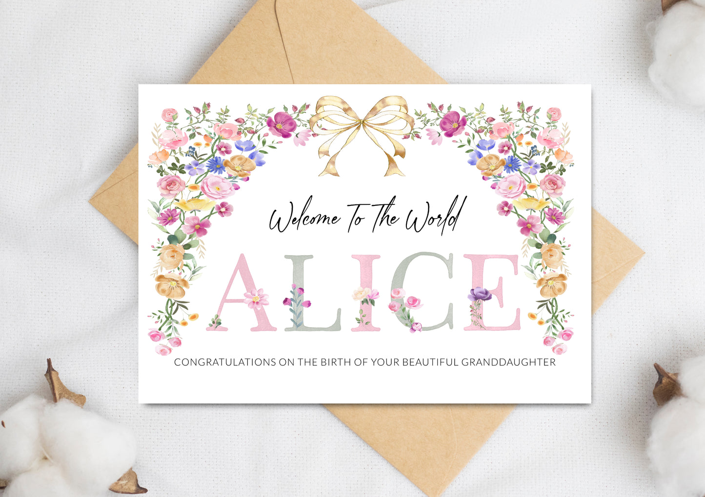 Personalised New Baby Girl Arrival Card