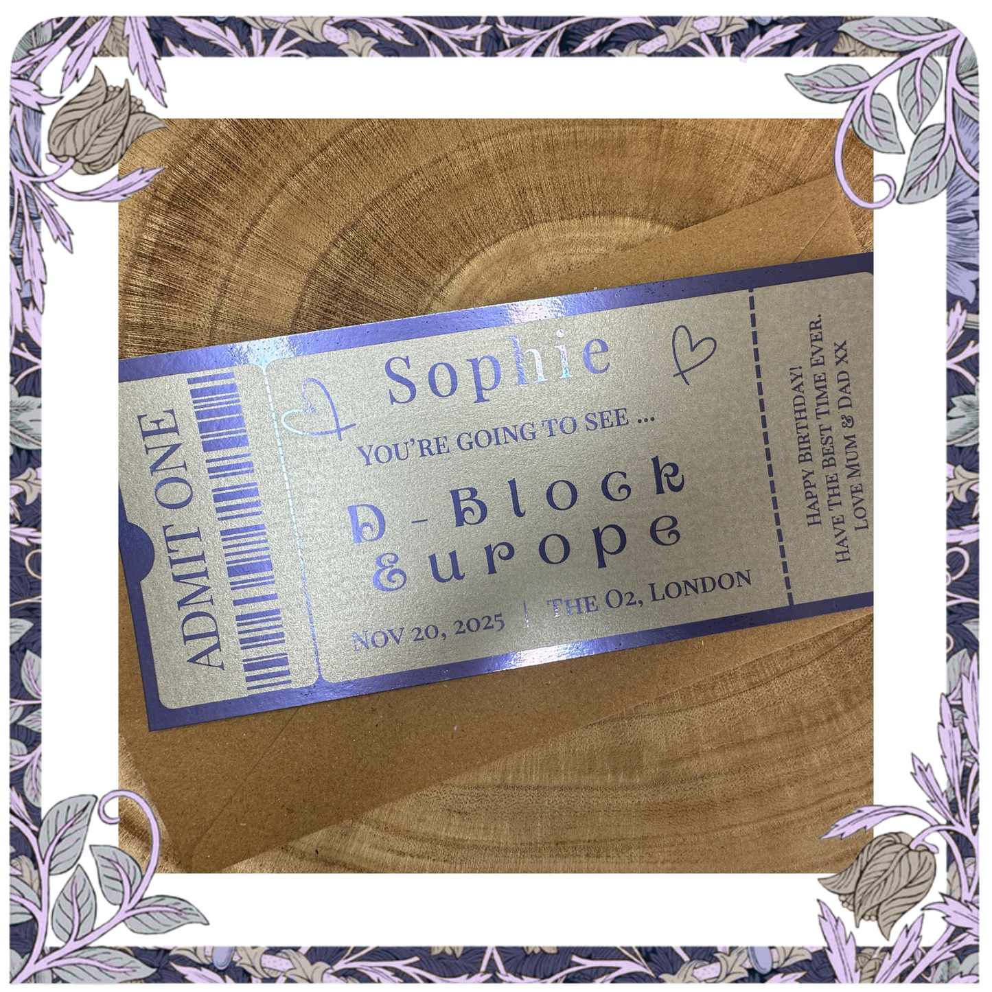 Foil Concert Tickets Show Event Personalised Voucher - Metalic