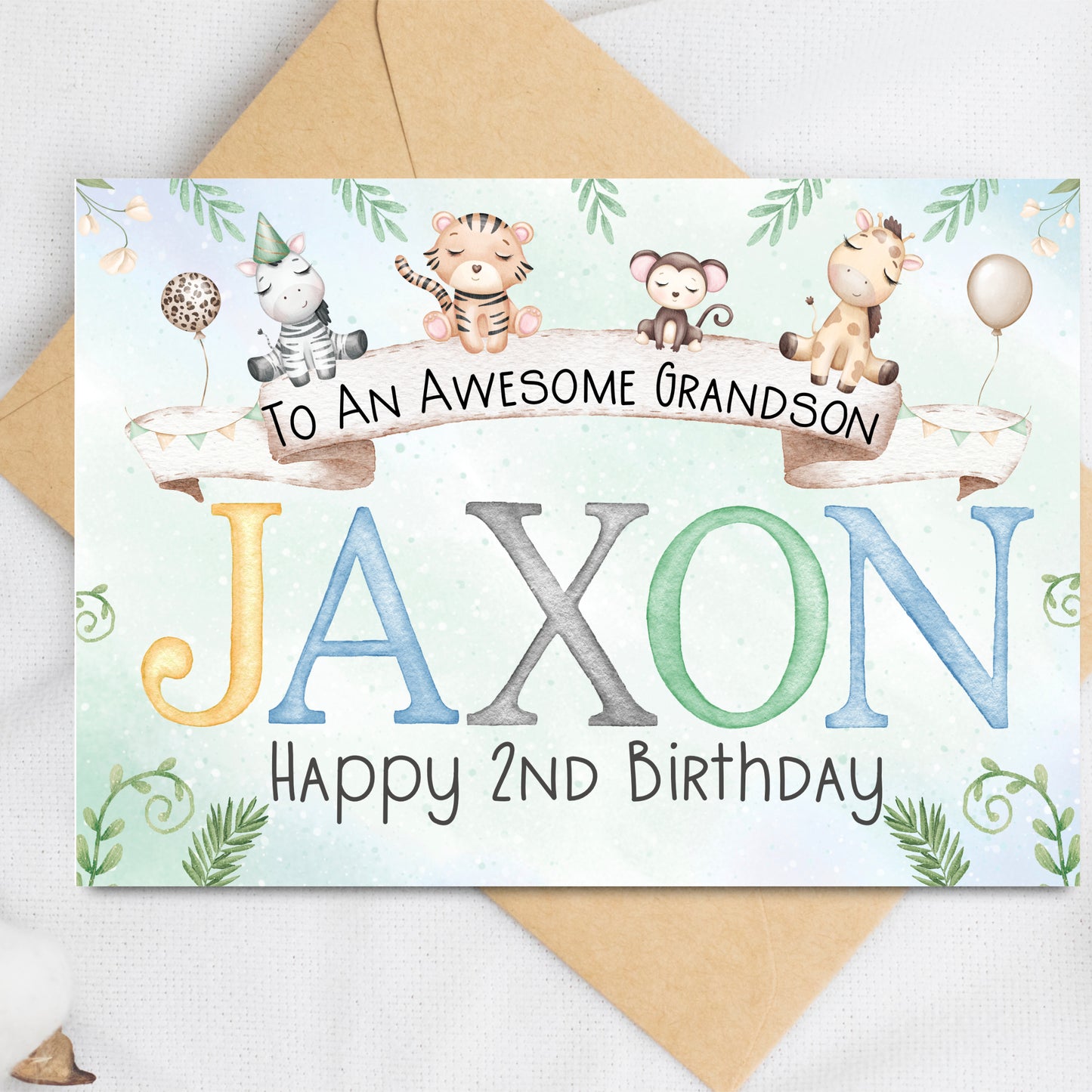Personalised Safari Animal Birthday Card for Boy