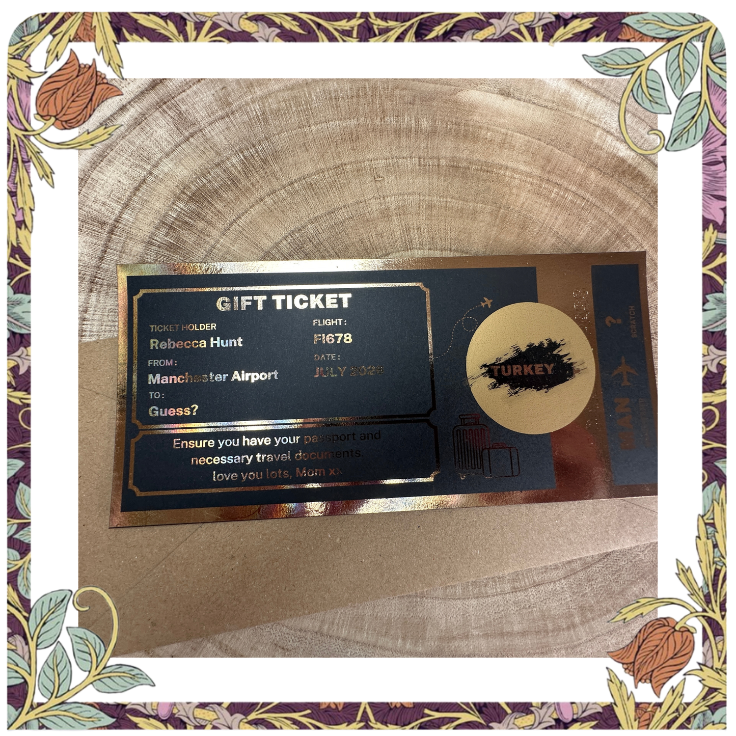 Scratch to Reveal Keepsake Ticket, Trip Getaway Surprise Gift Gift Him or Her