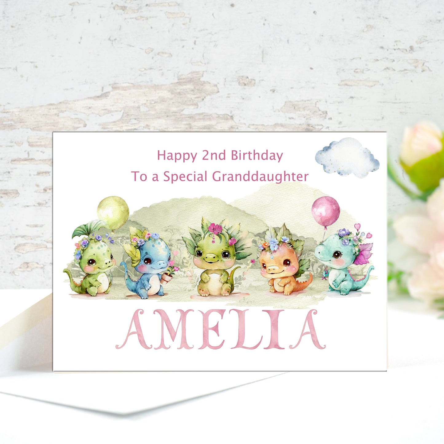 Dinosaur birthday card for girls