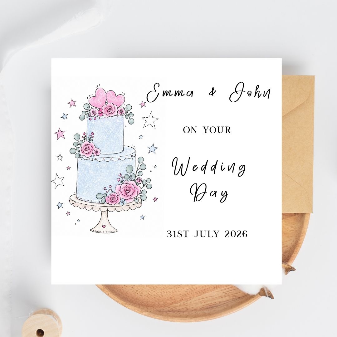 Personalised Floral Wedding Day Cake Card