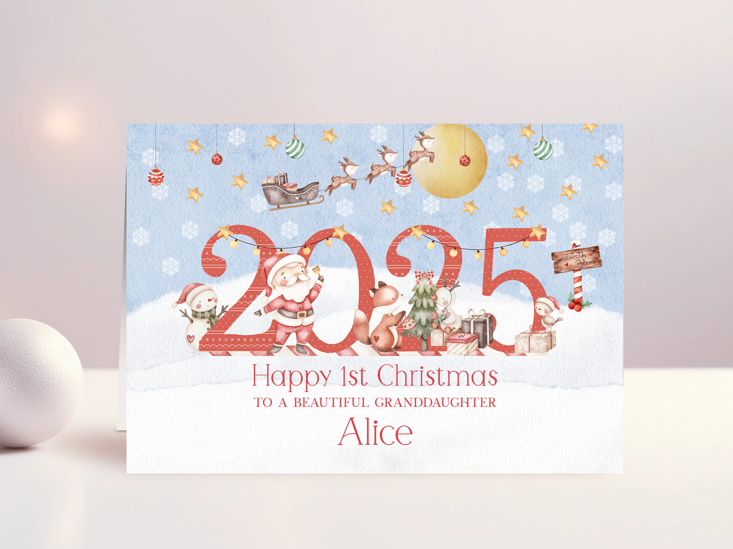 Personalised 1st Christmas Card for Granddaughter, Daughter, Niece, Special Little Girl