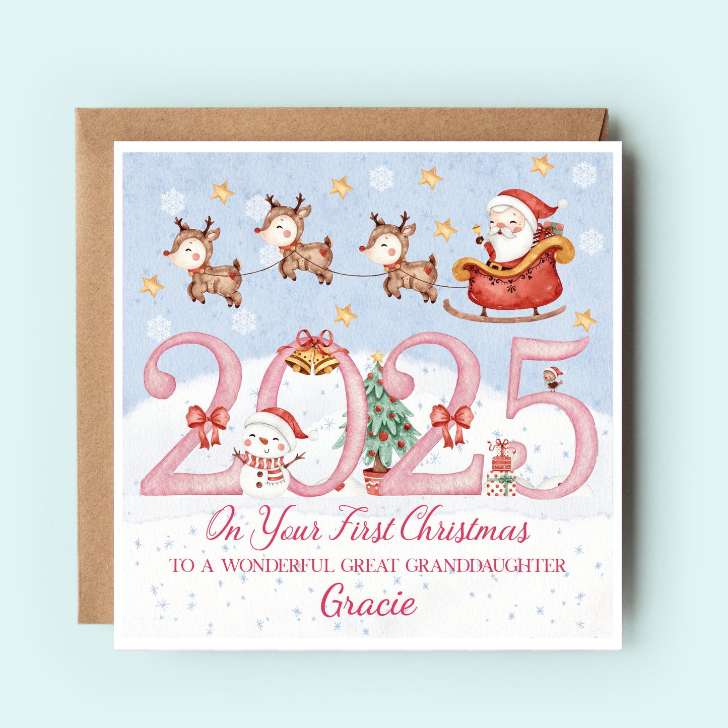Personalised First Christmas Card for granddaughter, grandson, daughter, son, niece, nephew, little girl, little boy