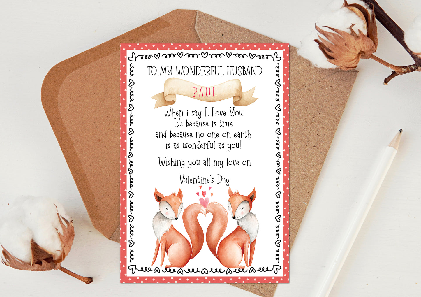 Valentine's day card for wife husband boyfriend girlfriend fiancé fiancée him her - Personalised Romantic love card with foxes animals