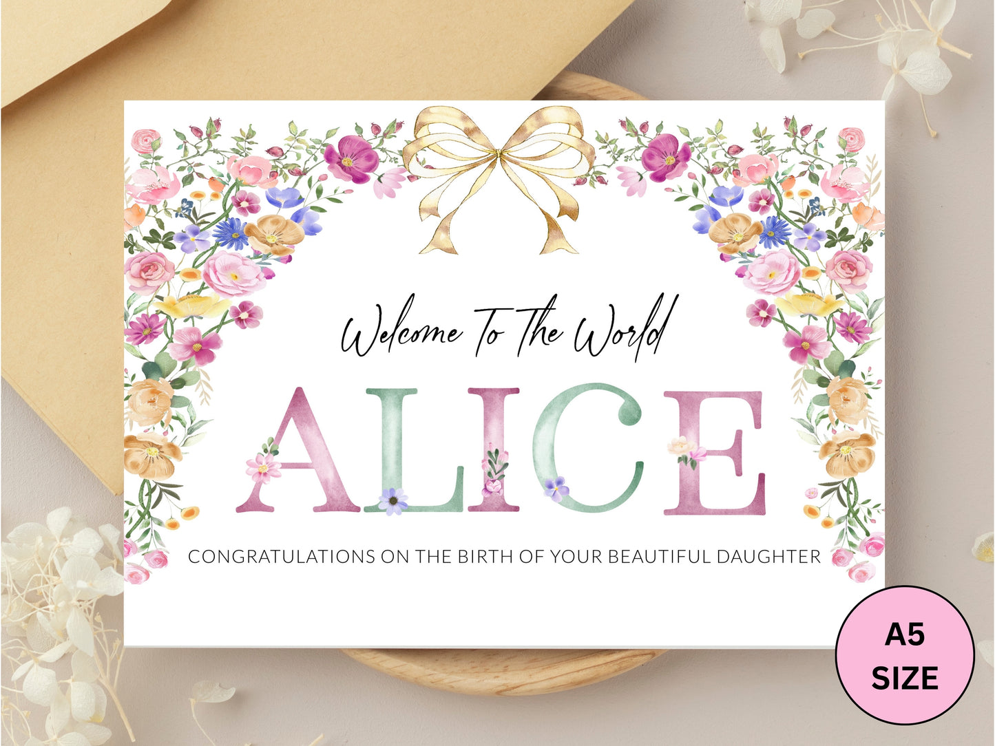Personalised New Baby Girl Arrival Card