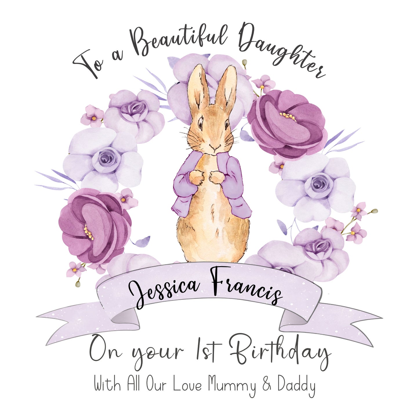 First Birthday Card Keepsake, Personalised Girl's 1st Birthday Peter Rabbit Card, Daughter, Granddaughter, Niece, First birthday gift