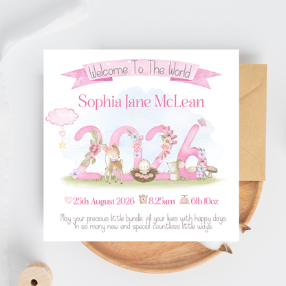 Welcome To The World Pink Baby Girl Personalised Card