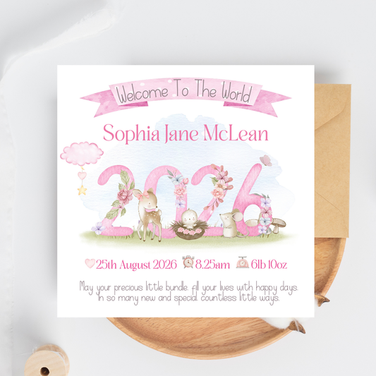 Welcome To The World Pink Baby Girl Personalised Card
