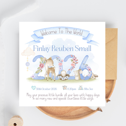 New Baby Boy Arrival Card with Stats