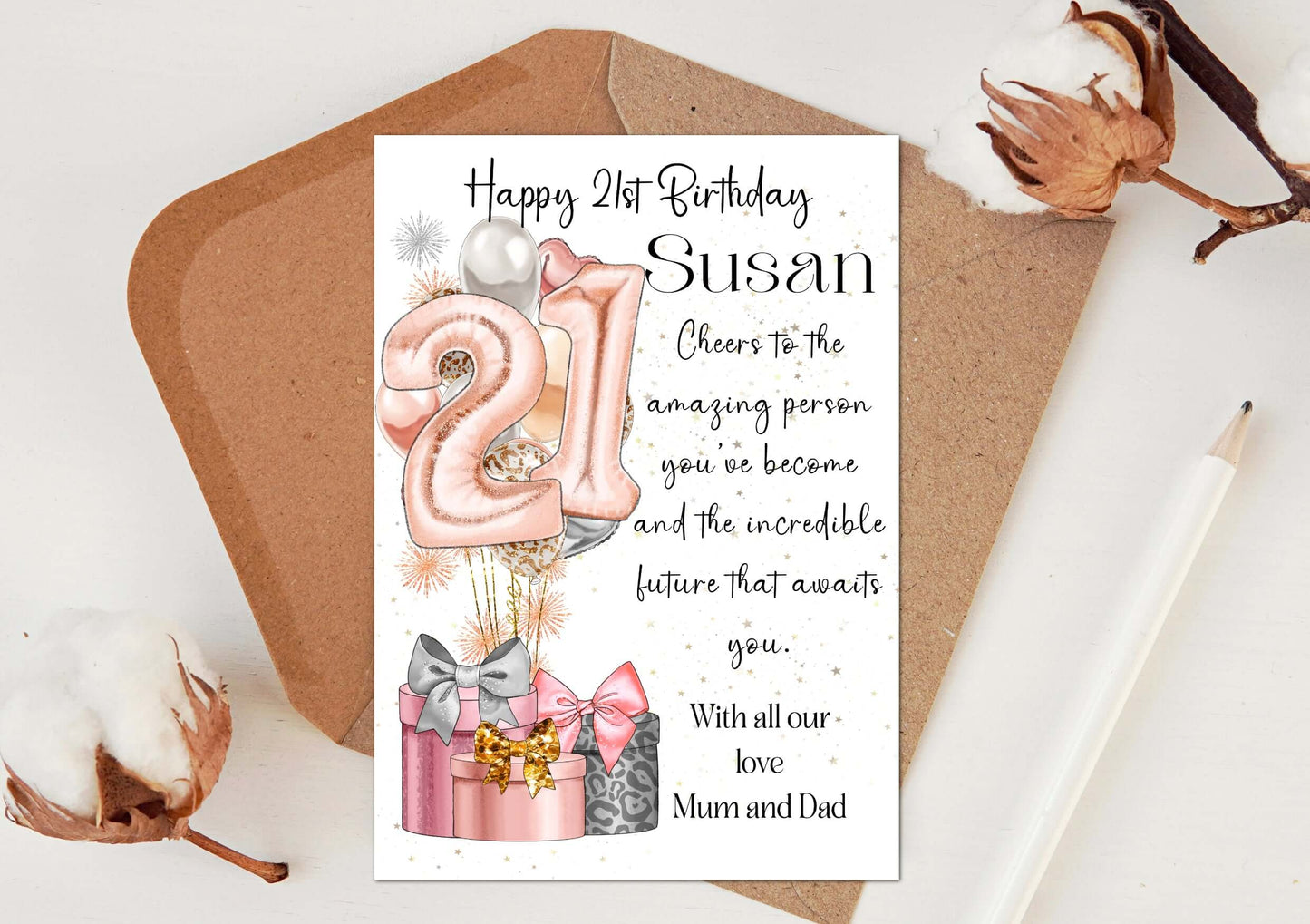 Stunning 21st Personalised Birthday Greeting Card for Her