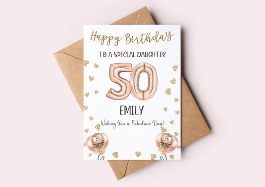 50th Birthday Card for Daughter - Any Relation and Age
