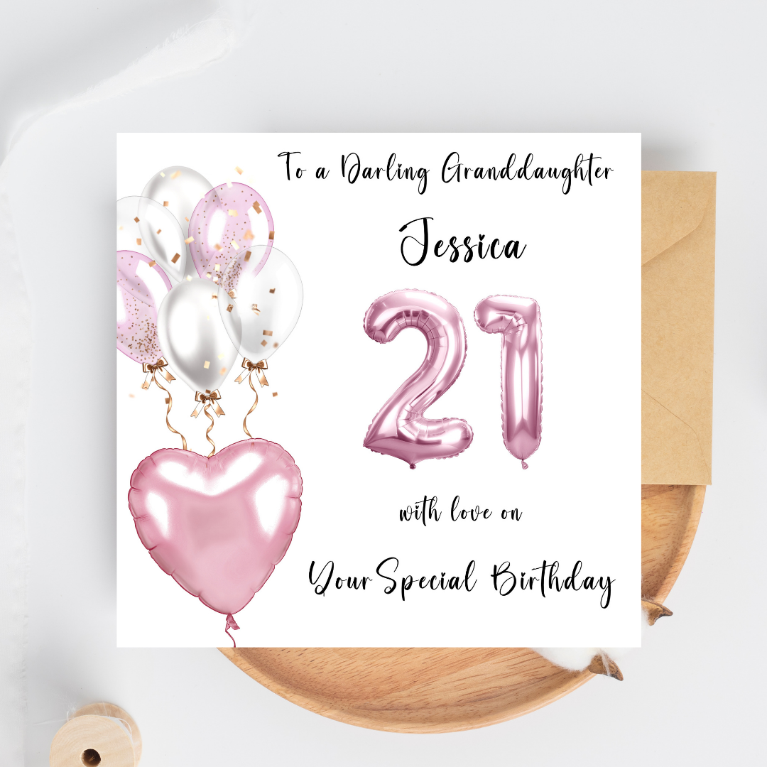 21st Birthday Balloons Card for Girls - Any age