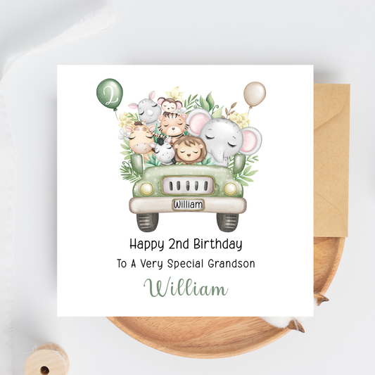 Safari Animals Birthday Card for Boys - Any age