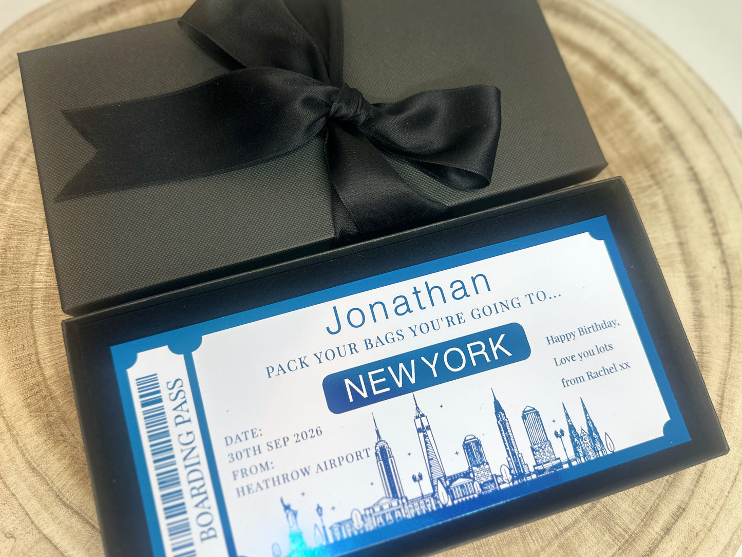 Surprise trip reveal, New York trip reveal, Fake flight ticket, Holiday ticket surprise reveal, NYC surprise trip, Destination ticket