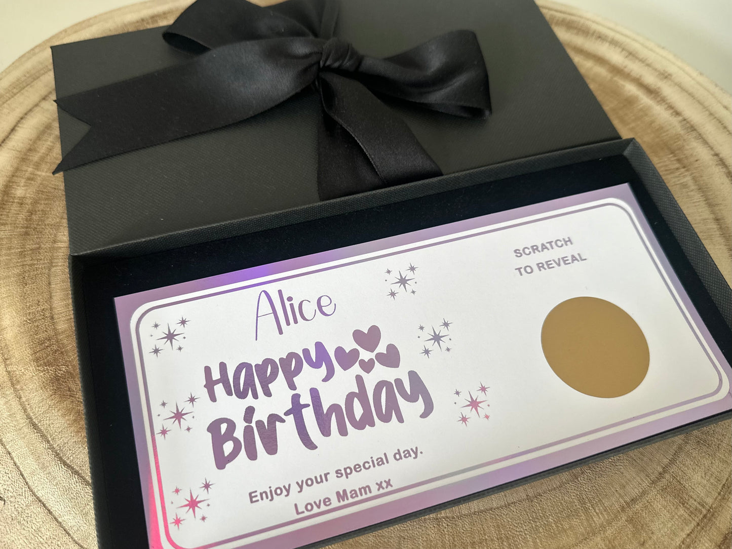 Personalised Birthday Scratch to Reveal Ticket, Holiday Scratch Card