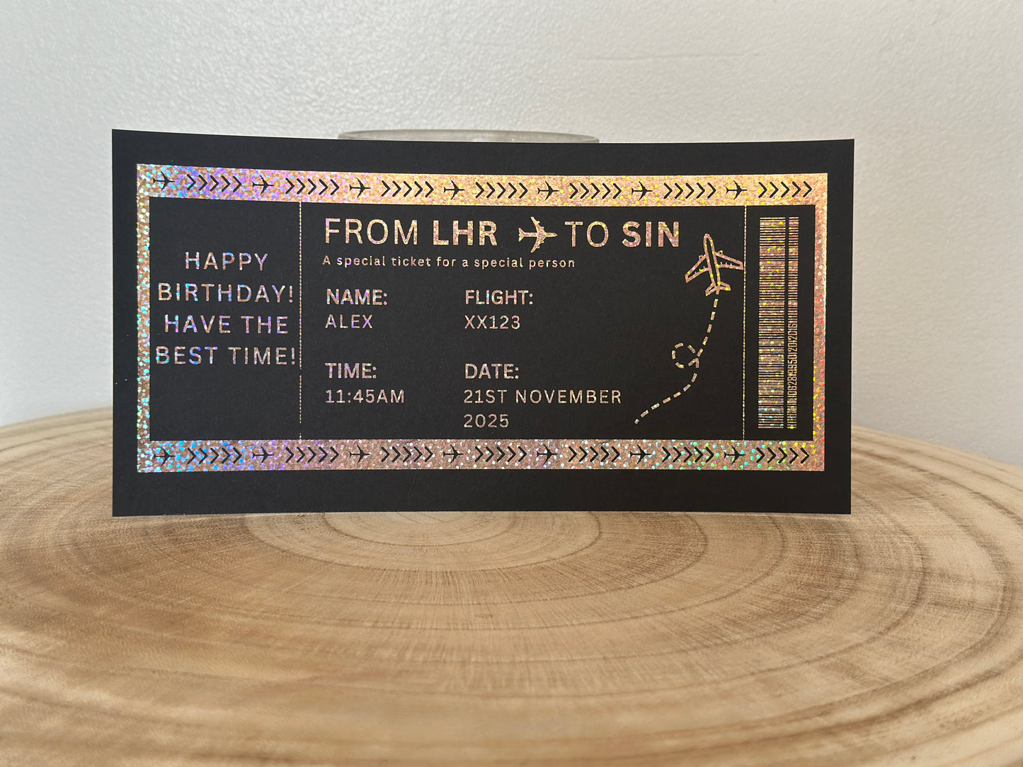 Any Destination Holiday surprise reveal foil boarding pass - Surprise Trip Gift