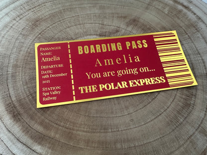 Polar Express surprise reveal foil boarding pass, Surprise Trip Gift