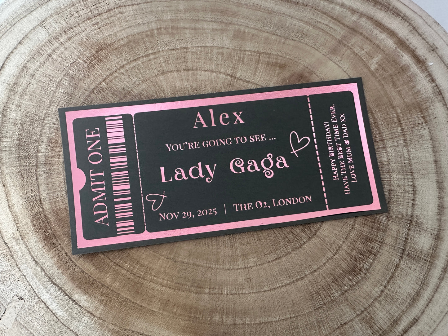 Concert surprise reveal foil ticket, Surprise Gift Reveal Ticket