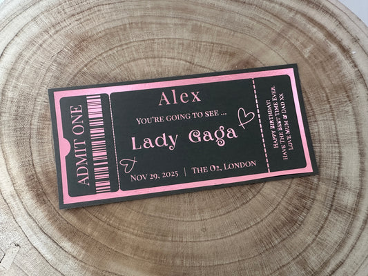 Concert surprise reveal foil ticket, Surprise Gift Reveal Ticket