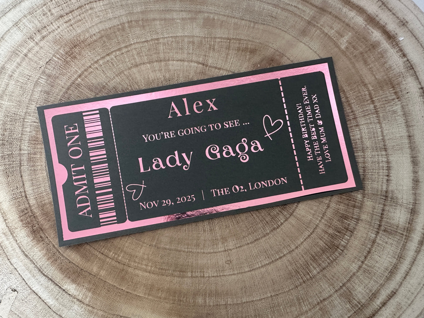 Concert surprise reveal foil ticket, Surprise Gift Reveal Ticket
