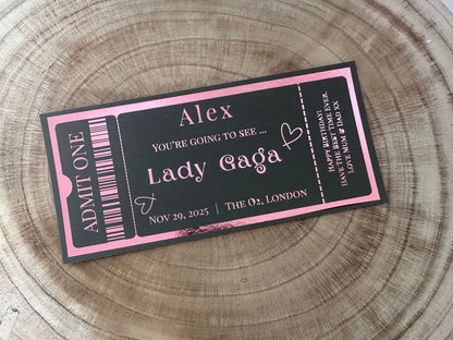 Concert surprise reveal foil ticket, Surprise Gift Reveal Ticket
