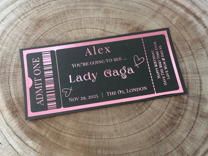 Concert surprise reveal foil ticket, Surprise Gift Reveal Ticket