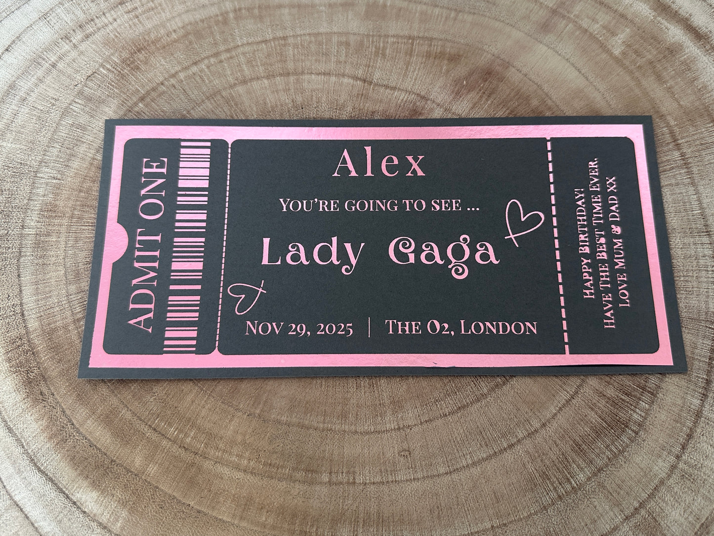 Concert surprise reveal foil ticket, Surprise Gift Reveal Ticket