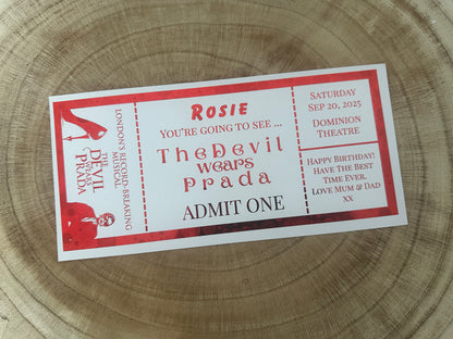 Theatre surprise reveal foil ticket, Surprise Gift Reveal Ticket