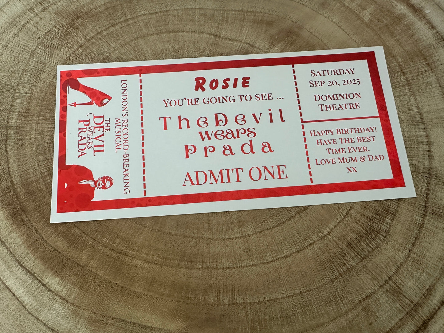 Theatre surprise reveal foil ticket, Surprise Gift Reveal Ticket