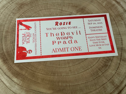 Theatre surprise reveal foil ticket, Surprise Gift Reveal Ticket