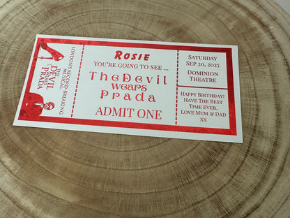 Theatre surprise reveal foil ticket, Surprise Gift Reveal Ticket