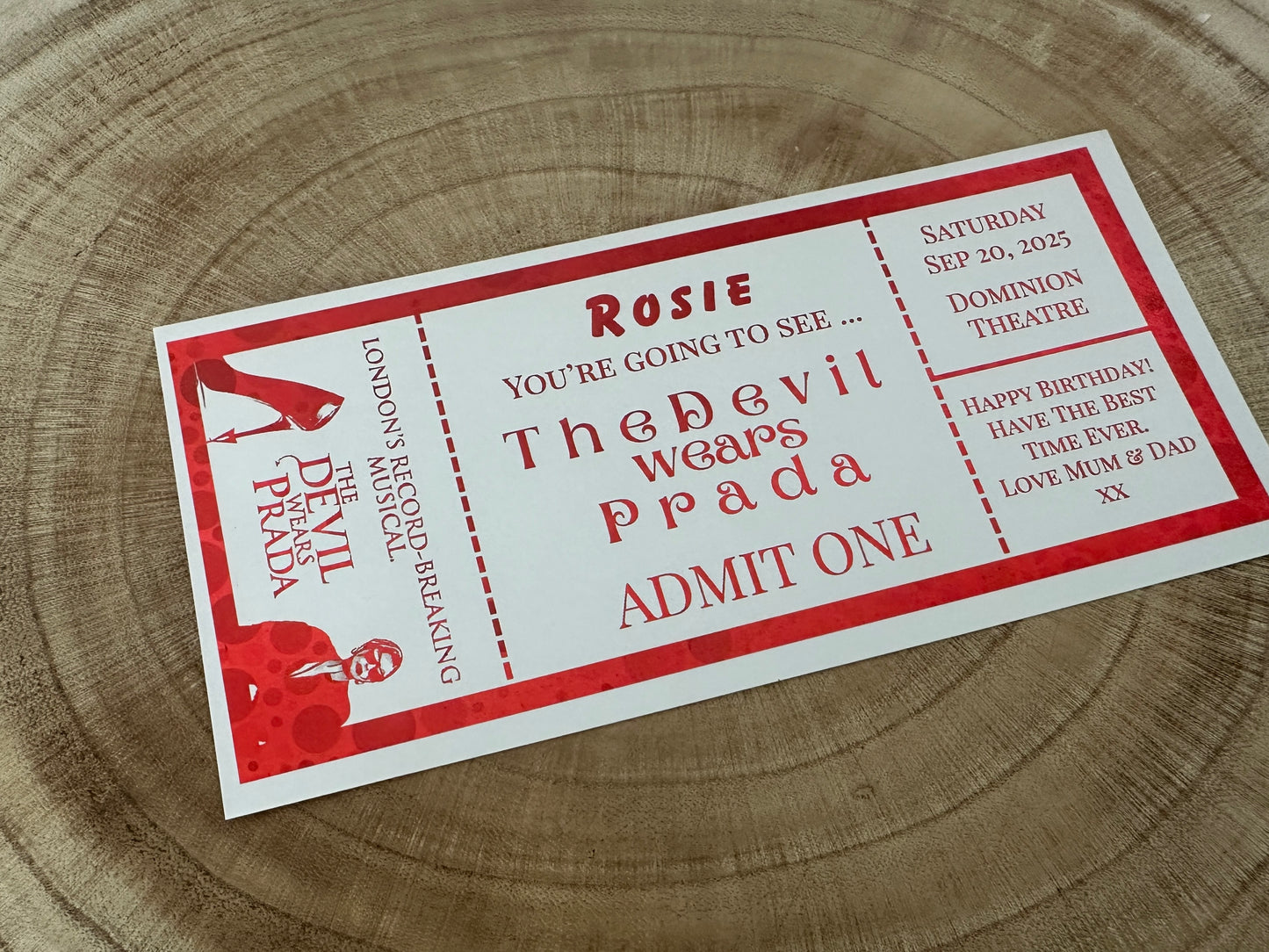 Theatre surprise reveal foil ticket, Surprise Gift Reveal Ticket