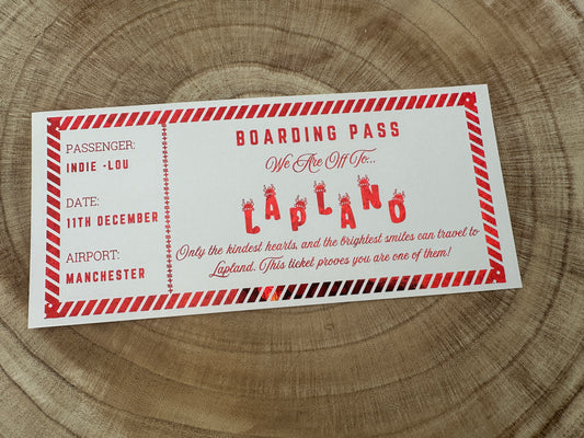 Lapland surprise reveal foil boarding pass, Surprise Trip Gift