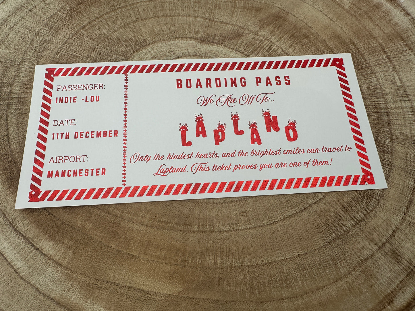 Lapland surprise reveal foil boarding pass, Surprise Trip Gift