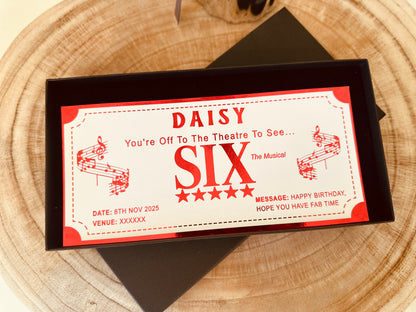 Personalised theatre ticket gift, Six the musical ticket, Souvenir tickets, West End Ticket, Theatre tickets gift voucher, Broadway ticket